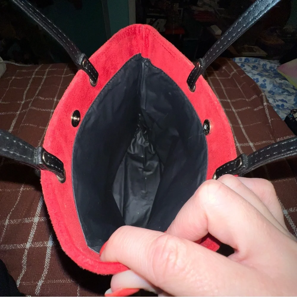 Small Red Suede Bucket Bag